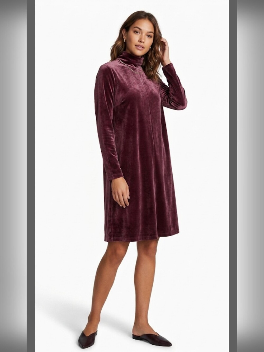 Lands' End Velvet Mock Neck Long Sleeve Dress M #2500 Mature Quite Luxury